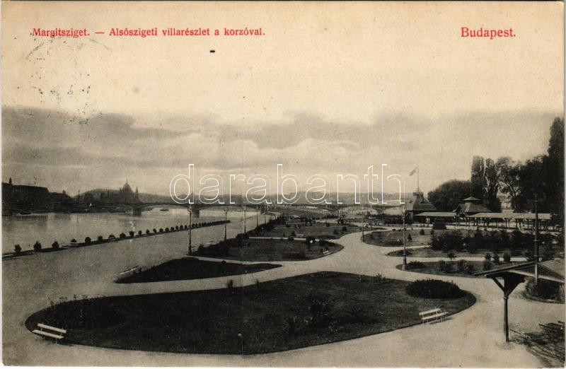 1913 Budapest XIII. Margitsziget, Alsószigeti villarészlet a korzóval