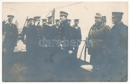 1915 SMS Viribus Unitis Osztrák-Magyar Haditengerészet Tegetthoff-osztályú dreadnought csatahajója fedélzetén IV. Károly és Anton Haus / Erzherzog Karl Franz Josef auf S.M. Schiff 'Viribus Unitis' / WWI Austro-Hungarian Navy K.u.K.