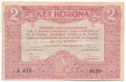 Kecskemét 1919.06.05. 2K pénzutalvány T:VG Adamo KEC-3.1