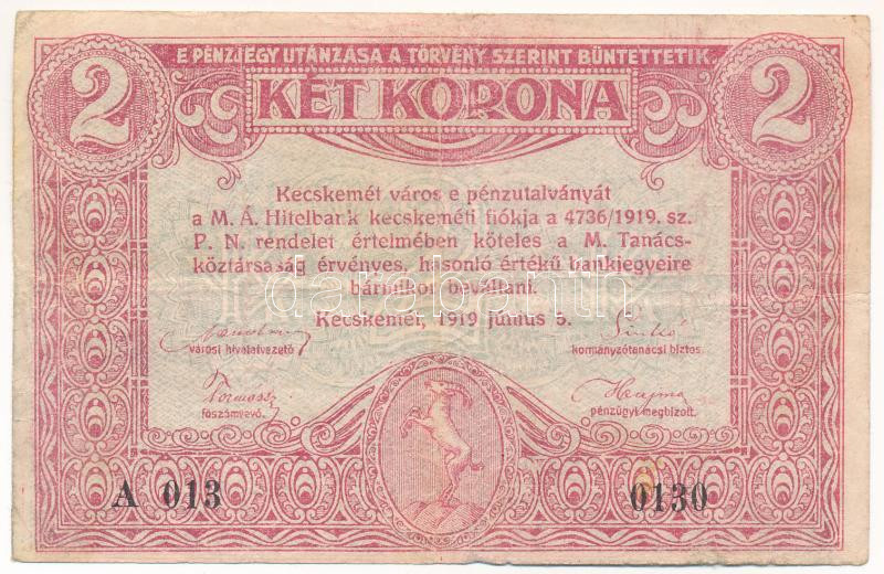 Kecskemét 1919.06.05. 2K pénzutalvány T:VG Adamo KEC-3.1
