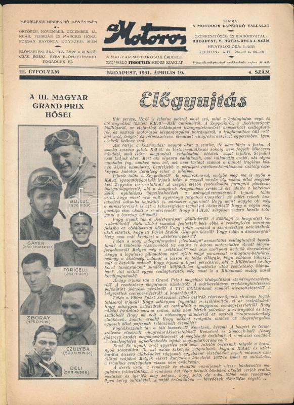 1931 A Motoros, Magyar Grand Prix III. évfolyam 4. szám, szakadással, 20p - Image 2