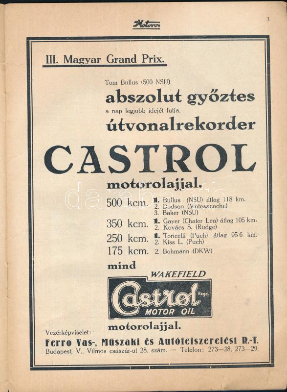 1931 A Motoros, Magyar Grand Prix III. évfolyam 4. szám, szakadással, 20p - Image 3