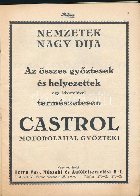 1931 A Motoros, Magyar Grand Prix III. évfolyam 6. szám, szakadással, 20p - Image 3
