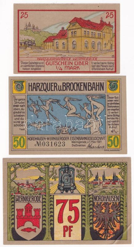 Németország / Weimari Köztársaság / Wernigerode / Nordhausen-Wernigerode Vasúttársaság 1921. 25pf + 50pf + 75pf T:AU,XF / Germany / Weimar Republic / Wernigerode / Nordhausen-Wernigerode Railway Company 1921. 25 Pfennig + 50 Pfennig + 75