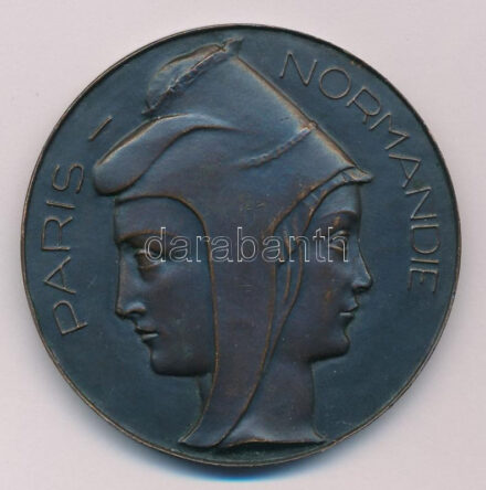 Franciaország ~1940-1950. 'Paris - Normandie' bronz emlékérem. Szign.:Josette Hébert-Coëffin (50mm) T:AU kis ph France ~1940-1950. 'Paris - Normandie' bronze commemorative medallion. Sign.:Josette Hébert-Coëffin (50mm) C:AU small edge error