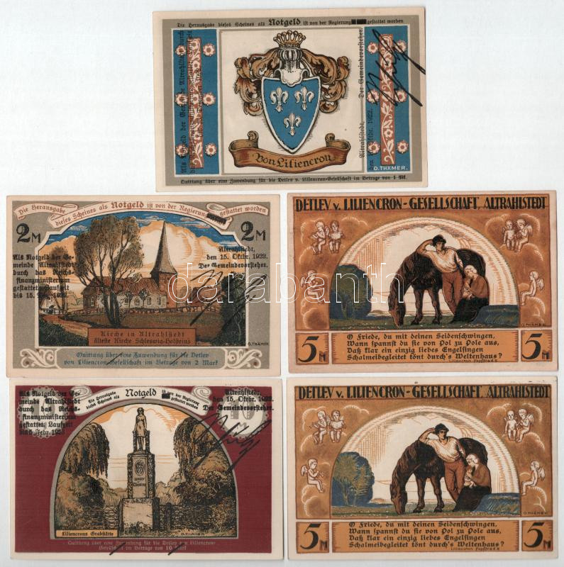 Németország / Weimari Köztársaság / Alstrahlstedt 1922. 1M-10M (5x) T:AU / Germany / Weimar Republic / Alstrahlstedt 1922. 1 Mark - 10 Mark (5xdiff) C:AU - Image 2