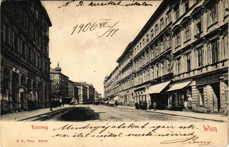 1906 Wien, Vienna, Bécs III. Rennweg, Josef Haidinger Fleischhauer / street, butcher shop (EK)
