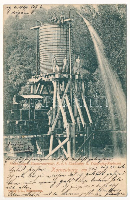 1903 Korneuburg, Feldmassiges Wasserreservoir, K. und K. Eisenbahn- und Telegrafen Regiment / Cs. és kir. vasúti és távirati ezred tábori víztározója / Austro-Hungarian military railway and telegraph regiment, field water reservoir (fl)