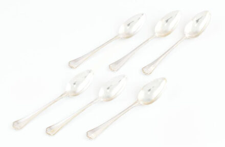 Ezüst(Ag) 6 db kávéskanál, jelzett, h: 11 cm, nettó: 72,7 g