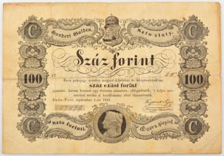 1848. 100Ft 'Kossuth bankó' T:F kis ly. / Hungary 1848. 100 Forint 'Kossuth banknote' C:F tiny hole Adamo G114