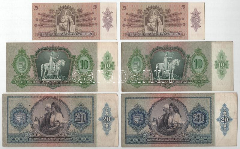 1936. 10P (2x) + 1939. 5P (2x) közeli sorszámokkal + 1941. 20P (2x) T:AU-F - Image 2