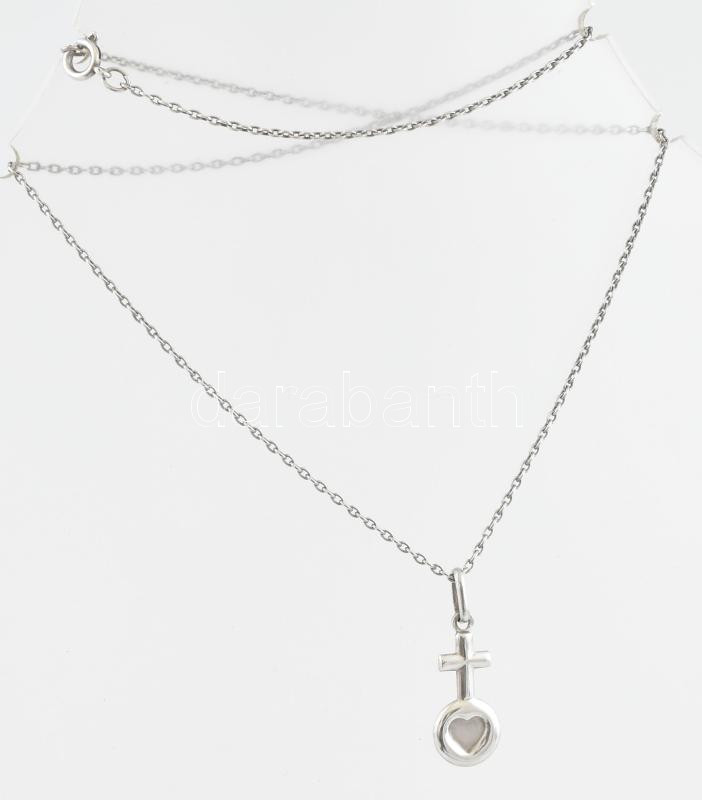 Ezüst(Ag) vékony anker nyaklánc, szíves kereszt függővel, jelzett, h: 43 cm, 2,8×1 cm, nettó: 3,4 g - Image 2