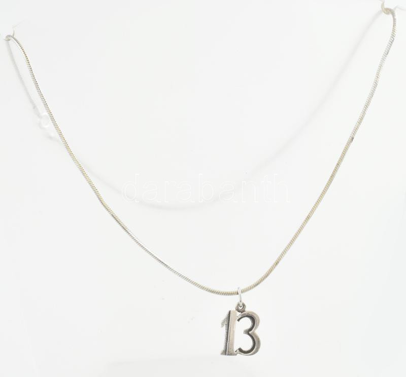 Ezüst(Ag) kígyó nyaklánc '13' medállal, jelzett, h: 44,5 cm, 2×1,3 cm, nettó: 7,4 g - Image 2