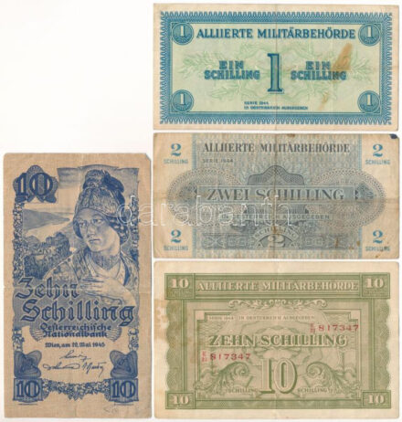 Ausztria 1944-1945. 1Sch-10Sch (4xklf) T:F fo. Austria 1944-1945. 1 Schilling - 10 Schilling (4xdiff) C:F spotted