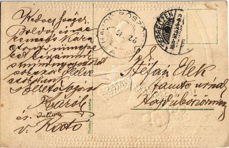 1908 Boldog karácsonyi ünnepeket! Mikulás - szecessziós dombornyomott litho / Saint Nicholas. Art Nouveau, embossed litho (EK) - Image 2