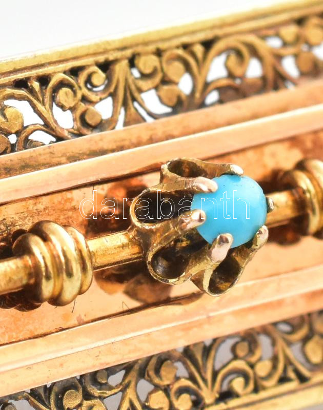 Arany (Au) 14K türkizköves bross, jelzett, 4,5×1,3 cm, bruttó: 4,9 g - Image 2