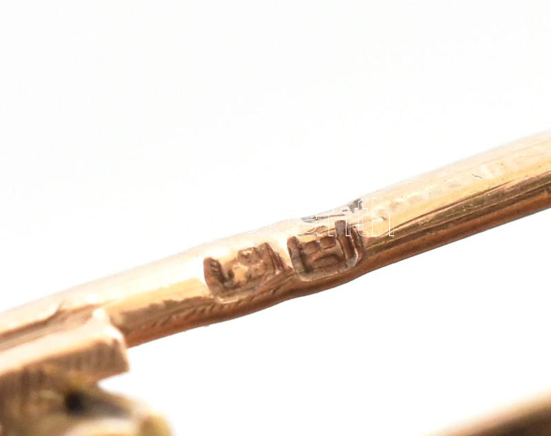 Arany (Au) 14K türkizköves bross, jelzett, 4,5×1,3 cm, bruttó: 4,9 g - Image 4
