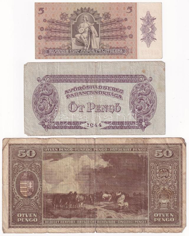 1939. 5P + 1944. 5P 'A Vörös Hadsereg Parancsnoksága' + 1945. 50P T:AU-VG - Image 2