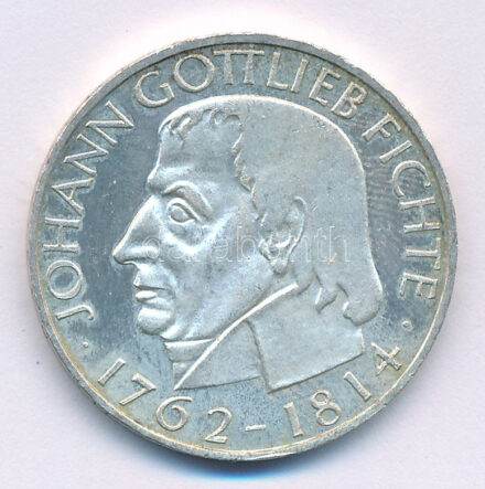 NSZK 1964J 5M Ag 'Gottlieb Fichte halálának 150. évfordulója' T:AU patina, kis ph FRG 1964J 5 Mark Ag '150th Anniversary of the death of Gottlieb Fichte' C:AU patina, small edge error Krause KM#118
