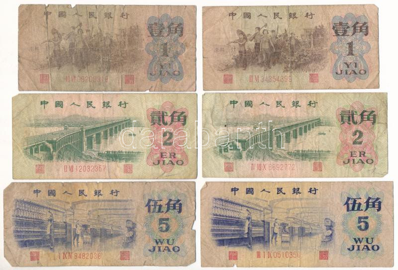 Kína 1962-1972. 1j-5j (6x) T:VG China 1962-1972. 1 Jiao - 5 Jiao (6x) C:VG