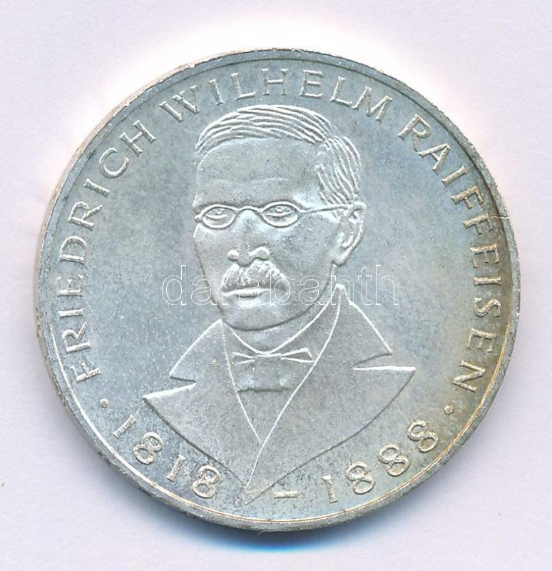 NSZK 1968J 5M Ag 'Friedrich Raiffeisen születésének 150. évfordulója' T:AU patina, kis ph FRG 1968J 5 Mark Ag '150th Anniversary of the birth of Friedrich Raiffeisen' C:AU patina, small edge error Krause KM#121