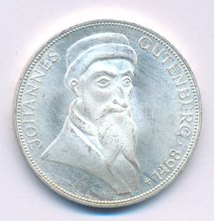 NSZK 1968G 5M Ag 'Gutenberg János halálának 500. évfordulója' T:AU patina FRG 1968G 5 Mark Ag '500th Anniversary of the Death of Johannes Gutenberg' C:AU patina Krause KM#122