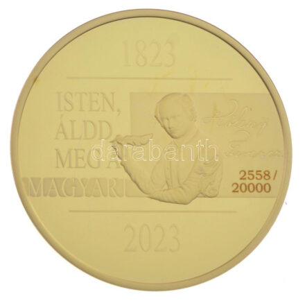 Csontos Attila 2023. 'Himnusz 200. évforduló' aranyozott Cu emlékérem gyűjtői papírtokkal, tanúsítvánnyal T:PP