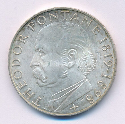 NSZK 1969G 5M Ag 'Theodor Fontane' T:AU patina, apró karc FRG 1969G 5 Mark Ag 'Theodor Fontane' C:AU patina, small scratch Krause KM#125