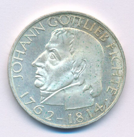 NSZK 1964J 5M Ag 'Gottlieb Fichte halálának 150. évfordulója' T:AU patina FRG 1964J 5 Mark Ag '150th Anniversary of the death of Gottlieb Fichte' C:AU patina Krause KM#118
