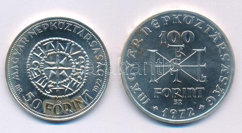 1972. 50Ft Ag + 100Ft Ag 'Szent István' pár T:AU patina Adamo EM38; EM39 - Image 2