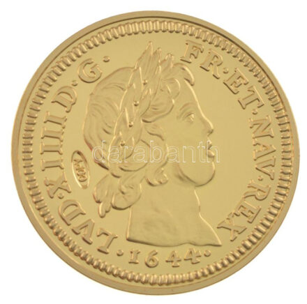 DN 'Történelmi aranypénzek - XIV. Lajos 1644. 4 Louis d'Or' aranyozott Cu-Zn utánveret 'COPY' beütéssel, kapszulában (38mm) T:PP