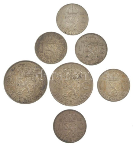 Hollandia 1956-1964. 1G Ag 'I. Julianna' (5xklf) + 1960-1961. 2 1/2G Ag 'I. Julianna' (2xklf) T:XF,VF patina Netherlands 1956-1964. 1 Gulden Ag 'Juliana' (5xdiff) + 1960-1961. 2 1/2 Gulden Ag 'Juliana' (2xdiff) C:XF,VF patina