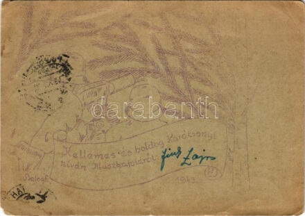 1943 Kellemes és boldog karácsonyt kíván Muszkaföldről Máté Lajos Z-409. örv. Tábori Postai Levelezőlap / WWII Hungarian military Christmas greeting s: Balogh (fa)