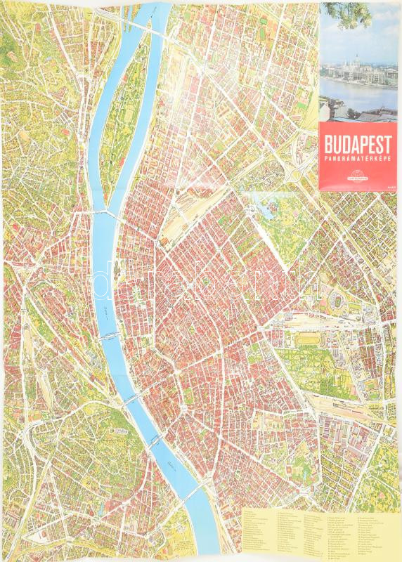 1986 Budapest panorámatérképe, Bp., Kartográfiai Vállalat, 91x67 cm