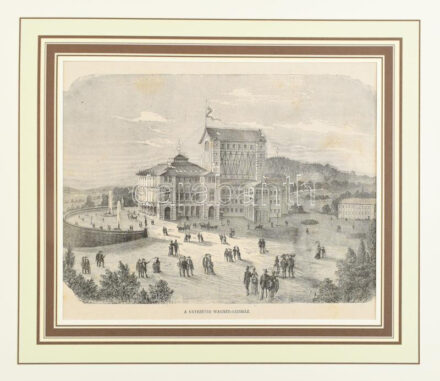 Cca. 1880-90. A bayreuthi Wágner-színház. Fametszet, papír, 19x23 cm