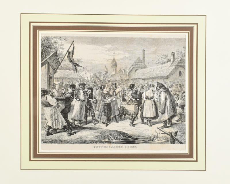 Cca. 1880-90. Képviselő választás vidéken. Fametszet, papír, 19x23 cm