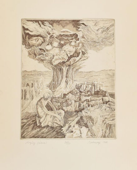 Badacsonyi Sándor (1949-2016): Magány, 1979. Rézkarc, papír, jelzett, számozott (30/50). Feltekerve. 27,5x21 cm