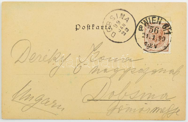 1899 A Szecesszió Háza Bécsben. Képeslap rajta Ernst Stöhr, Koloman Moser, Joseph Hofmann, Max Kurzweil, Wilhelm Bernatzik, Anton Nowak, Friedrich König, Franz Hohenberger és más művészek autográf aláírásával / 1899 Postcard from the - Image 2