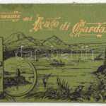 cca 1900 Lago di Garda kihajtható leporelló litográfia, aranyozott vászon kötésben 20x84 cm + kísérő füzet. Kopással / Lithographic leporello