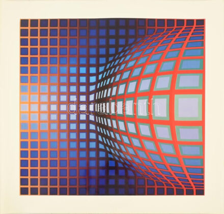 Vasarely Victor (1908-1997): KEZDI-VEGA. Heliogravűr, papír. Neuchatel, Éditions du Griffon kiadása. Bal alsó sarkában Fondation Vasarely Aix-En-Provence szárazbélyegzőjével. 50x50 cm. Lap bal szélén apró gyűrődéssel. / Victor