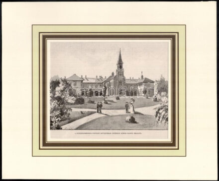 Cca. 1850-60. A gyermekmenhely-egylet istvántelki intézete Rákospalota mellett, rotációs fametszet. 16x19 cm