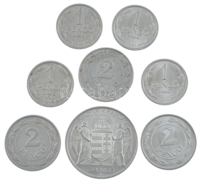 1941-1944. 1P Al (4xklf) + 1941-1943. 2P Al (3xklf) + 1943. 5P Al 'Horthy Miklós születésének 75. évfordulója' T:AU-VF közte karc