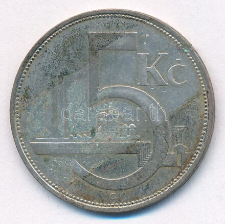 Csehszlovákia 1930. 5K Ag T:F patina Czechoslovakia 1930. 5 Korun Ag C:F patina Krause KM#11