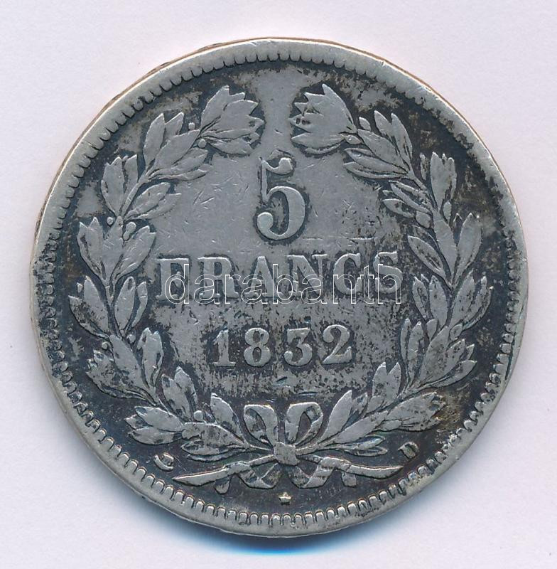 Franciaország 1832D 5Fr Ag 'I. Lajos Fülöp' T:F patina France 1832D 5 Francs Ag 'Louis Philippe I' C:F patina Krause KM#749 - Image 2