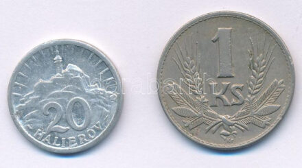 Szlovákia 1941. 1K Cu-Ni + 1943. 20h Al T:XF,VF Slovakia 1941. 1 Koruna + 1943. 20 Halierov Al C:XF,VF