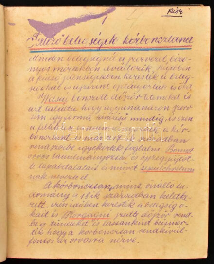 1897 Dr. Rátz [István]: Kórbonctan. - - előadása után. Stencilezéssel sokszorosított főiskolai orvosi jegyzet, benne bejelölésekkel. Korabeli félvászon-kötésben, kopott borítóval, sérült, javított kötéssel, 400 p. Rácz