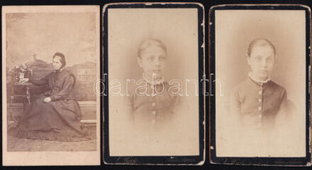 cca 1865-1880 Lányka és női portré, 3 db keményhátú fotó kopásnyomokkal, 10,5×6,5 cm