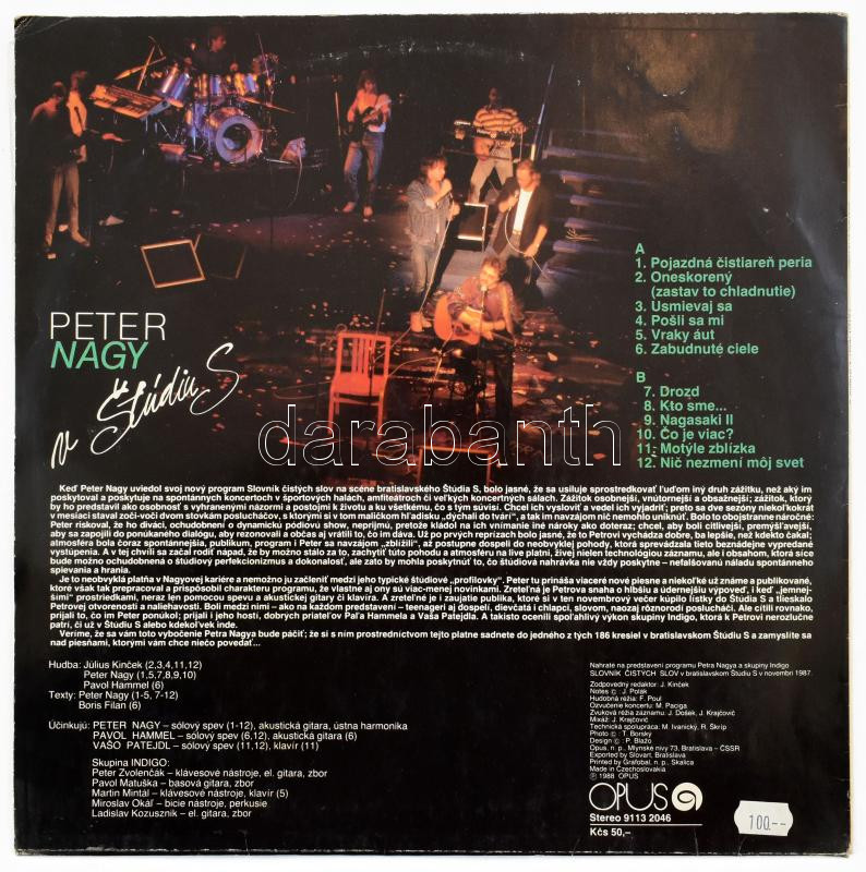 Peter Nagy - V Štúdiu S. Vinyl, LP, Album, Opus, Csehszlovákia, 1988. VG+, a borító megviseltebb állapotban. - Image 2