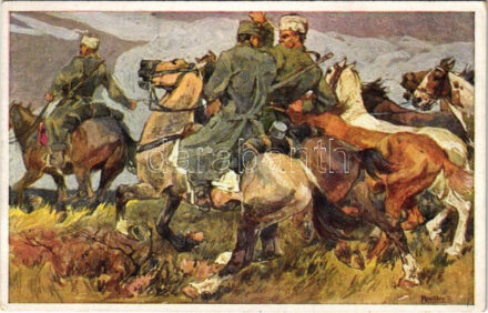 Offizielle Karte für Rotes Kreuz, Kriegsfürsorgeamt, Kriegshilfsbüro Nr. 354. Aus dem goldenen Buche der Armee Serie III. / WWI Austro-Hungarian K.u.k. military art postcard, support fund (gyűrődés / crease)