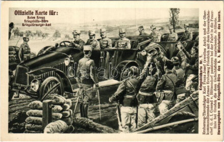 Kriegsbildkarte Nr. 7. Erzherzog-Thronfolger Karl Franz Josef (zweites Auto) und der Oberkommandierende der Armee Erzherzog Friedrich mit dem Generalstabschef G. d. I. Conrad v. Hötzendorf passieren bei der Fahrt in die Feuerlinie bei Grodek die